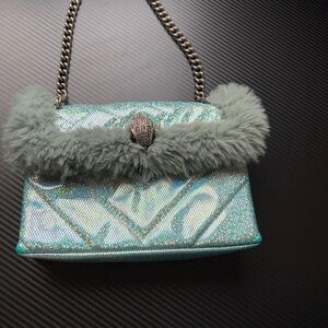 Iridescent Fur-Trimmed Chain Bag
